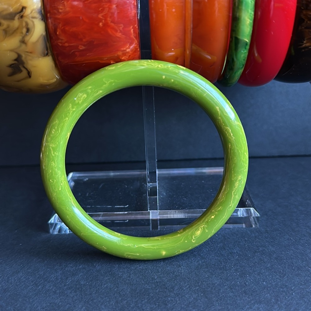 BAKELITE Bangle Bracelet Marbled Green 1/4” Domed Stack Spacer TESTED